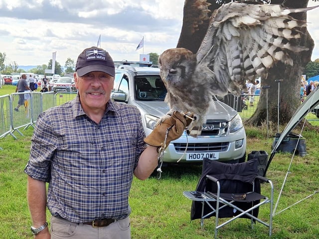 James McKay with Lizzie the Verreaux's Eagle Owl