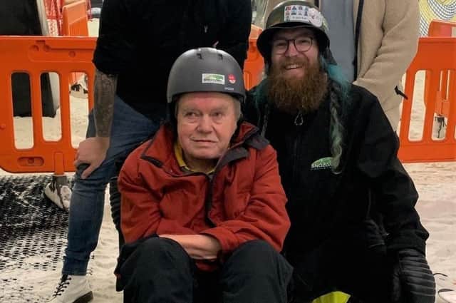 Care home resident Trevor Samuels completed a major item on his bucket list by taking part in an indoor downhill ski session. Photo submitted
