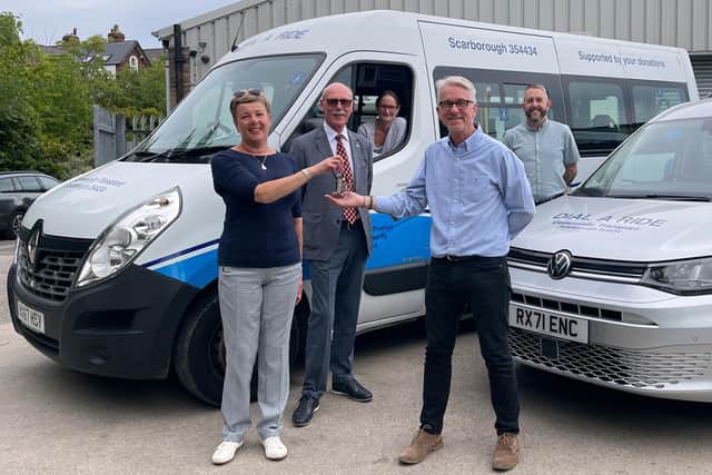 Pictured from left to right: Julie Banks, Retiring manager, Colin Woodhead, Dial A Ride Chair, Maria Hunter, Admin assistant, Tim Lawson,New manager, Graeme Needham, New Deputy Manager