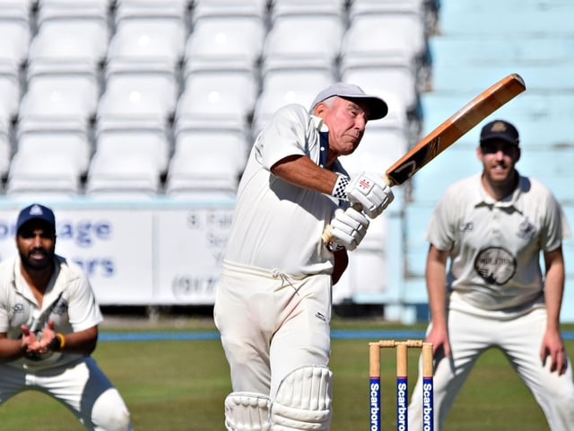 Col Frank attempts the pull shot for Pickering 2nds