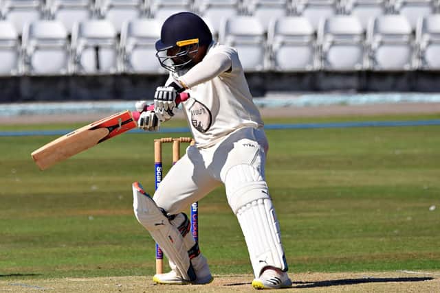 Scarborough 2nds' Prince Bedi hits out during his 70no
Photos by Simon Dobson