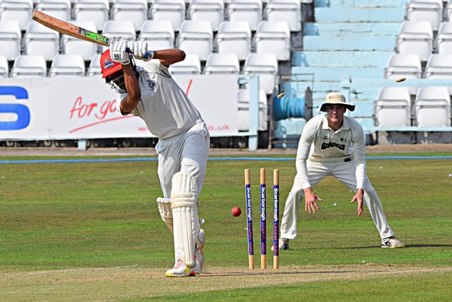 Scarborough's Zain Maqsood is clean-bowled