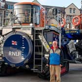 Malcolm Hastie, one of the original members of the Shannon Launch and Recovery System (SLARS) designers, paid a visit to Bridlington RNLI earlier this month in order to see the system in action. Photo: Mike Milner/RNLI