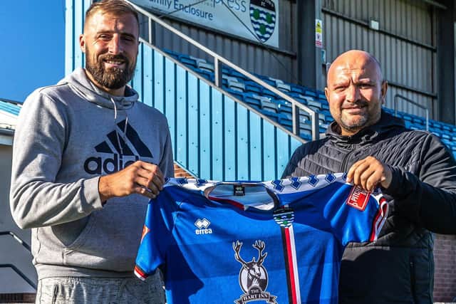 Former Scarborough Athletic and Bridlington Town striker Jake Day signs for Whitby Town, with Blues boss Nathan Haslam