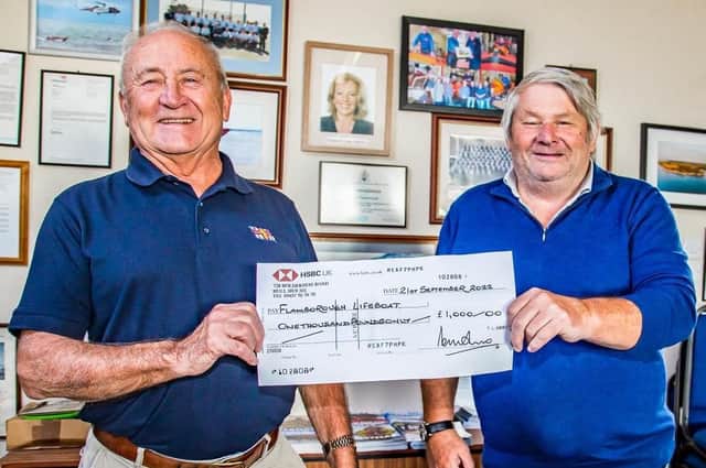 Author Paul L Arro presented a cheque for £1,000 to Capt David Freeman, the site’s lifeboat operation manager, with the proceeds coming from his latest book ‘Safe Within The Lifeboat’.