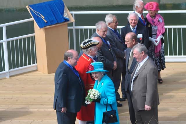 Tony Peers, front left, meets the royal party at the Open Air Theatre.