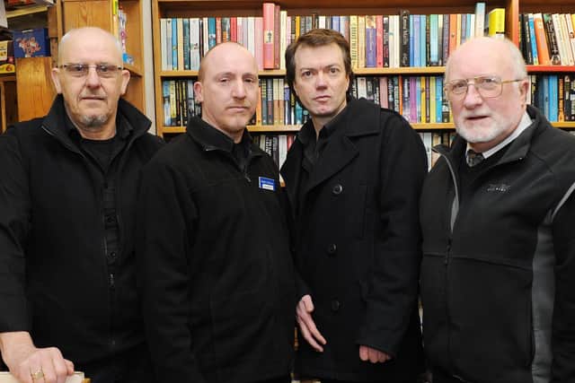 Garlands Newsagents changes hands in 2013. Pictured are John Dixon, Robert Ayliffe, Mike Simpkin and John Pitwood. (NBFP-PA1309-5b)