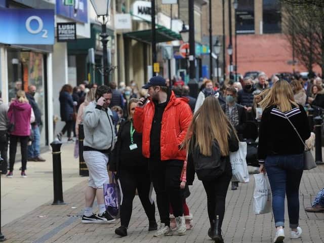 High streets were busy on Monday as hospitality and non-essential businesses made a return. Photo: Gerard Binks