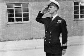 Lieutenant Philip Mountbatten, prior to his marriage to Princess Elizabeth, saluting as he resumes his attendance at the Royal Naval Officers School at Kingsmoor, Hawthorn, England, July 31st 1947. (Photo: Keystone/Getty)