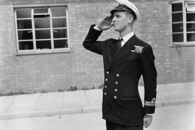 Lieutenant Philip Mountbatten, prior to his marriage to Princess Elizabeth, saluting as he resumes his attendance at the Royal Naval Officers School at Kingsmoor, Hawthorn, England, July 31st 1947. (Photo: Keystone/Getty)