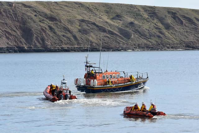 All three lifeboats - the all-weather boat, Atlantic 85 and D class inshore boat - on exercise on Sunday.