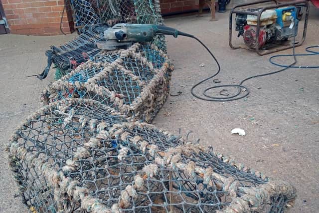 The recycled lobster pots make great centrepieces in gardens.