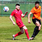 COUNTY CLASH: Lloyd Henderson is put under pressure by a Boro Rangers opponent during Saturday’s North Riding FA County Cup quarter-final clash. Picture: Alec Coulson