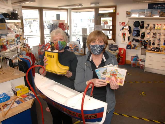 Lifeboat shop volunteers, Angela Bamford (left) and Hazel Kynaston.