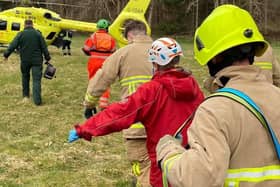 Scarborough and Ryedale Mountain Rescue Team and an air ambulance joined firefighters and paramedics to help a man who had fallen down a riverbank in Goathland. Pictures by Scarborough and Ryedale Mountain Rescue Team.