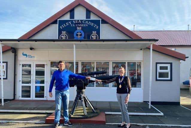 Chairman of Muston Parish Council, Cllr Gemma Owen, was proud to present the cheque to Nick Ingham, chairman of Filey Sea Cadets.