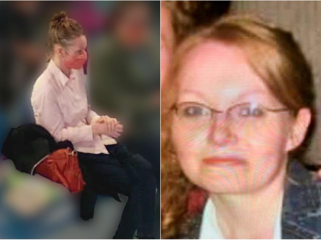 Sarah is believed to be wearing jeans, a light-coloured blouse top and brown flat boots. She may be carrying a red bag.
