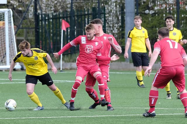 Trafalgar, yellow kit, defeated Newlands 2-0 in the NRCFA Cup semi-final.
Photo by Richard Ponter