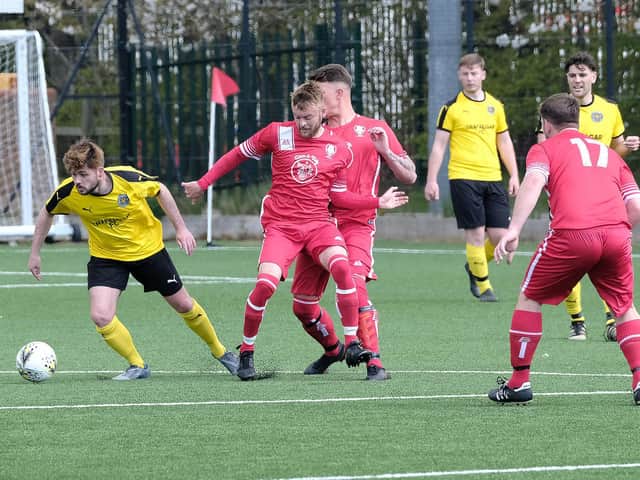 Trafalgar, yellow kit, defeated Newlands 2-0 in the NRCFA Cup semi-final.
Photo by Richard Ponter