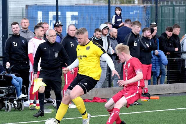 Trafalgar, yellow kit, defeated Newlands 2-0 in the NRCFA Cup semi-final.
Photo by Richard Ponter