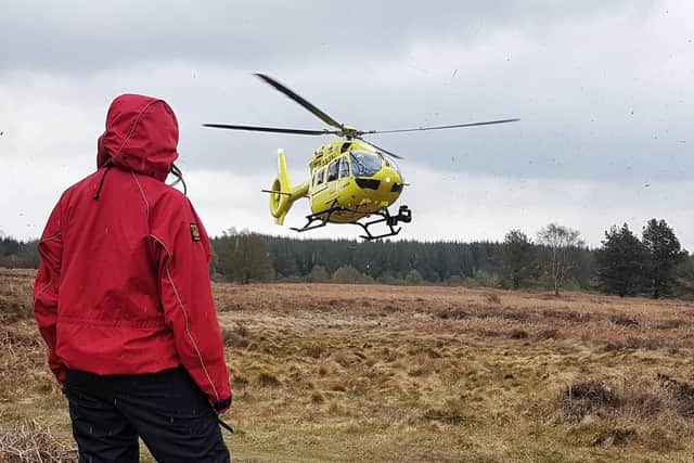 An air ambulance was called to Dalby Forest this morning after a child fell 12ft from a rock.