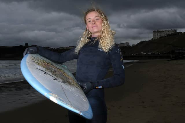 Scarborough surfer Ruby Wyborn is launching more surfing lessons for women to break down barriers and encourage sporting endeavours. Image by Richard Ponter