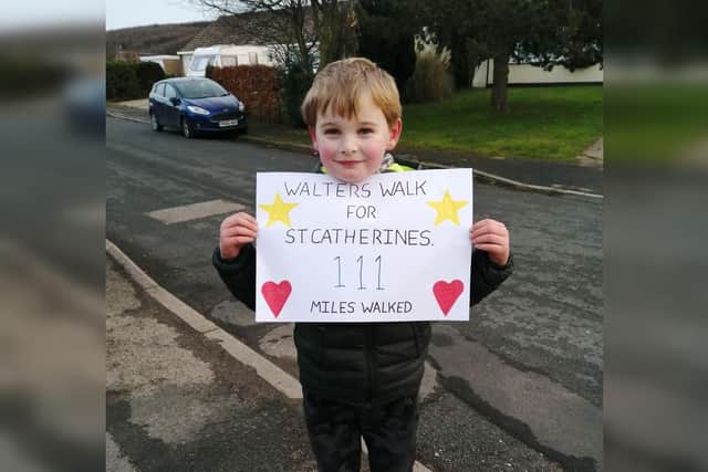 Walter walked 111 miles.