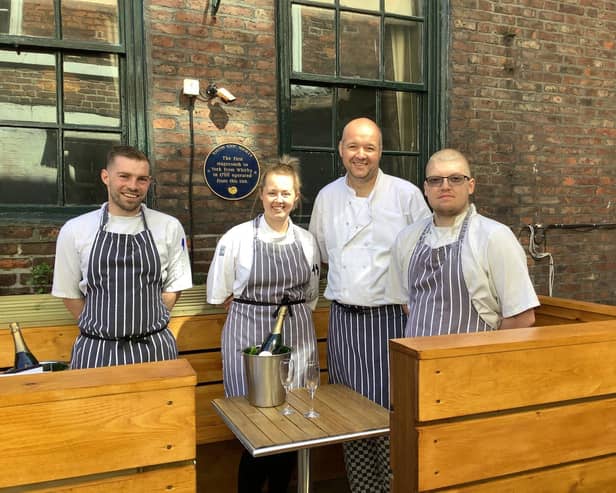 L-R: Robert Kirton Hudson, Commis Chef (from Bramblewick), Megan Hopper - Sous Chef (White Horse & Griffin team), Michael Coates, head chef and formerly of Bramblewick and Tom Locker, Sous Chef (from Bramblewick) toast to new beginnings.

 

Not in photo - Finn O'Leary – Kitchen Porter (from Bramblewick) also joins the WH&G team.