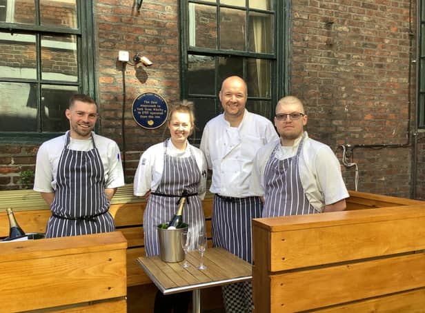 L-R: Robert Kirton Hudson, Commis Chef (from Bramblewick), Megan Hopper - Sous Chef (White Horse & Griffin team), Michael Coates, head chef and formerly of Bramblewick and Tom Locker, Sous Chef (from Bramblewick) toast to new beginnings.

 

Not in photo - Finn O'Leary – Kitchen Porter (from Bramblewick) also joins the WH&G team.