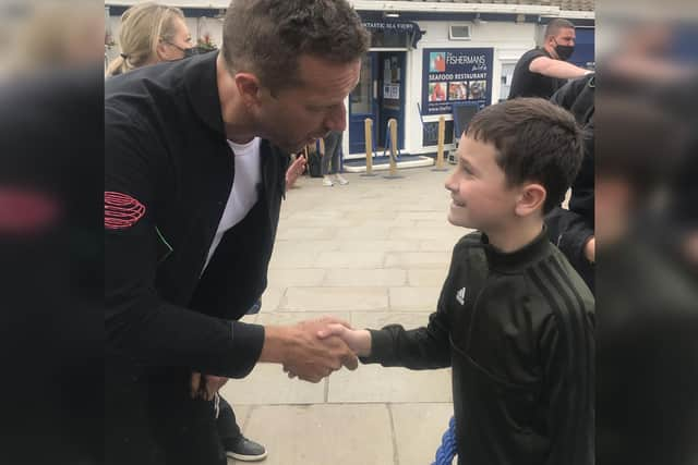 Chris Martin met Albie Clarkson in Whitby. Pic: Rebecca Clarkson