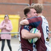 Aaron Thompson celebrates scoring the levelling try for the hosts

PHOTOS BY ANDY STANDING