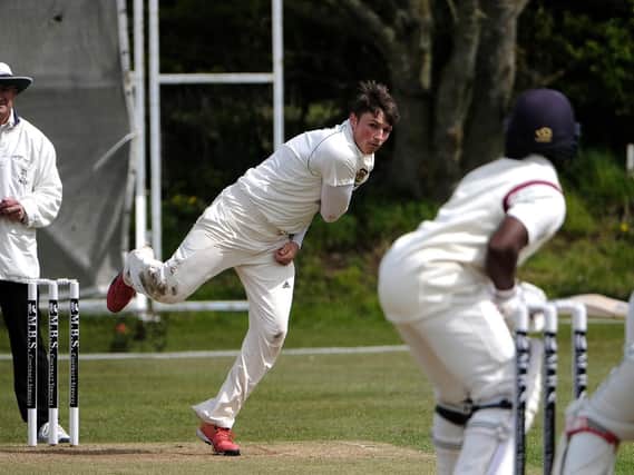 Elliot Hatton, above in bowling action, top-scored with 78 in Folkton & Flixton's loss against Welton