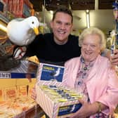Miles Jackson with Mum Dawn who runs the store with the special seagull-flavoured rock.