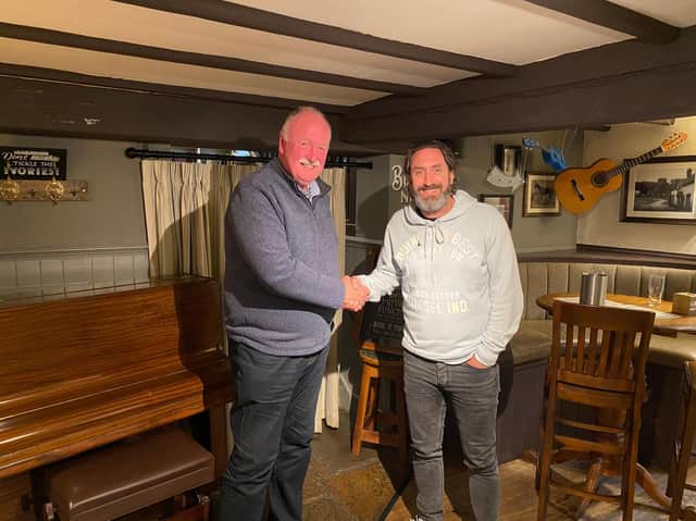 New Boro boss Jono Greening is welcomed to the club by chairman Trevor Bull.