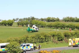 The air ambulance at the scene beside the A171 near Scaling Dam. Photo by Helen Brown.