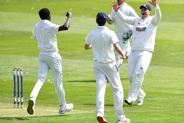 Scarborough celebrate a wicket against Clifton Alliance
Photo by Will Palmer - www.will-palmer.co.uk