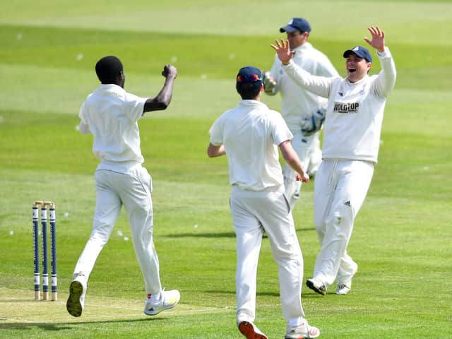 Scarborough celebrate a wicket against Clifton Alliance
Photo by Will Palmer - www.will-palmer.co.uk