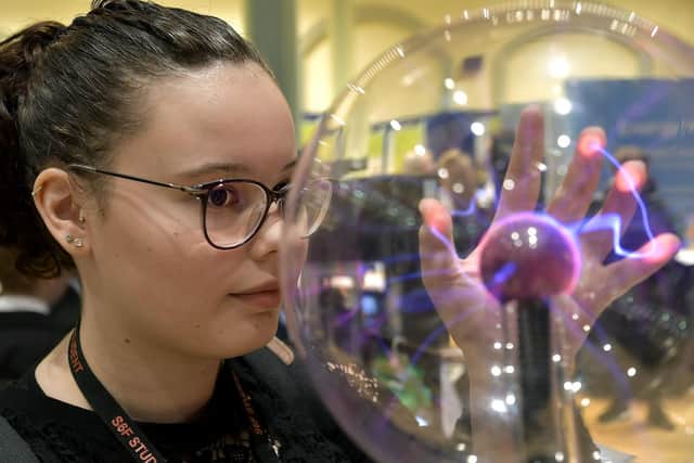 Scarborough 6th Form student Taylor-Jade Hudson at the Sneider Electric stand in 2019.