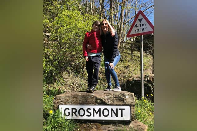 Unexpected treat: Vicki Levan with her son Evan in Grosmont.
