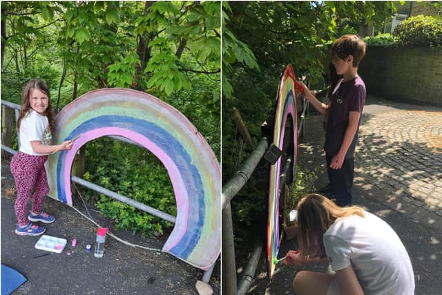 Children painting the rainbow. Picture: Lucy Barnes