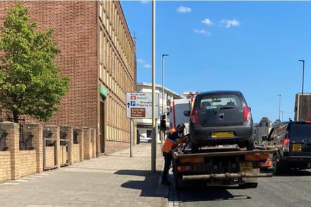A car was seized by police on the A165 outside Aldi.
