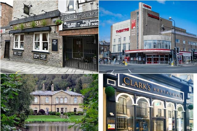 Clockwise from top left: Scholars bar, Stephen Joseph Theatre, Clark's Restaurant and Hackness Grange Hotel.