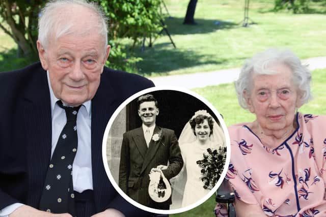 Retired police officer Ken Dale and his wife Betty celebrate their platinum wedding anniversary. Inset: The couple on their wedding day on June 16, 1951.