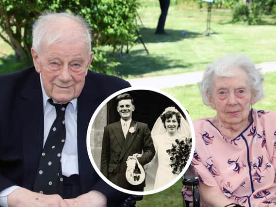 Retired police officer Ken Dale and his wife Betty celebrate their platinum wedding anniversary. Inset: The couple on their wedding day on June 16, 1951.
