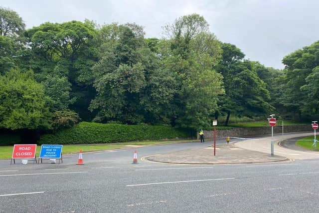 The police cordon at the bottom of Peasholm Road in Scarborough.