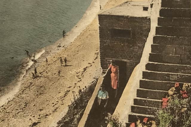 This classic postcard from 1950 features a coastal lookout post.