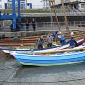 New coble Kathleen joins Gratitude and Three Brothers in the harbour.