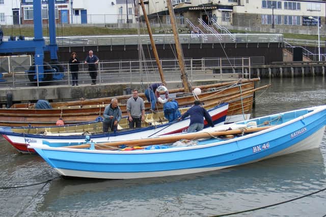 New coble Kathleen joins Gratitude and Three Brothers in the harbour.