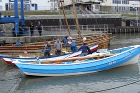New coble Kathleen joins Gratitude and Three Brothers in the harbour.