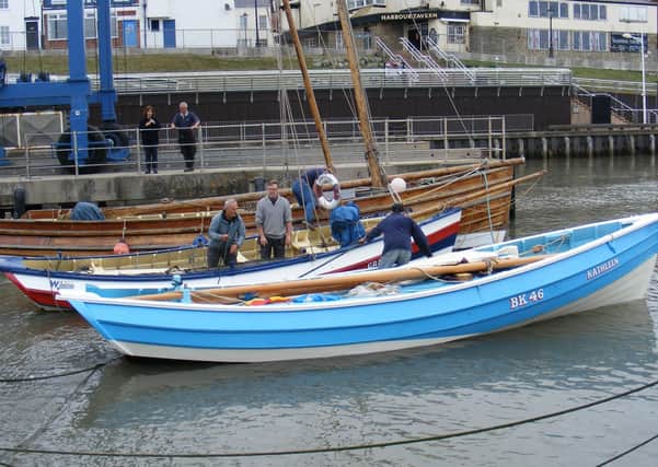 New coble Kathleen joins Gratitude and Three Brothers in the harbour.